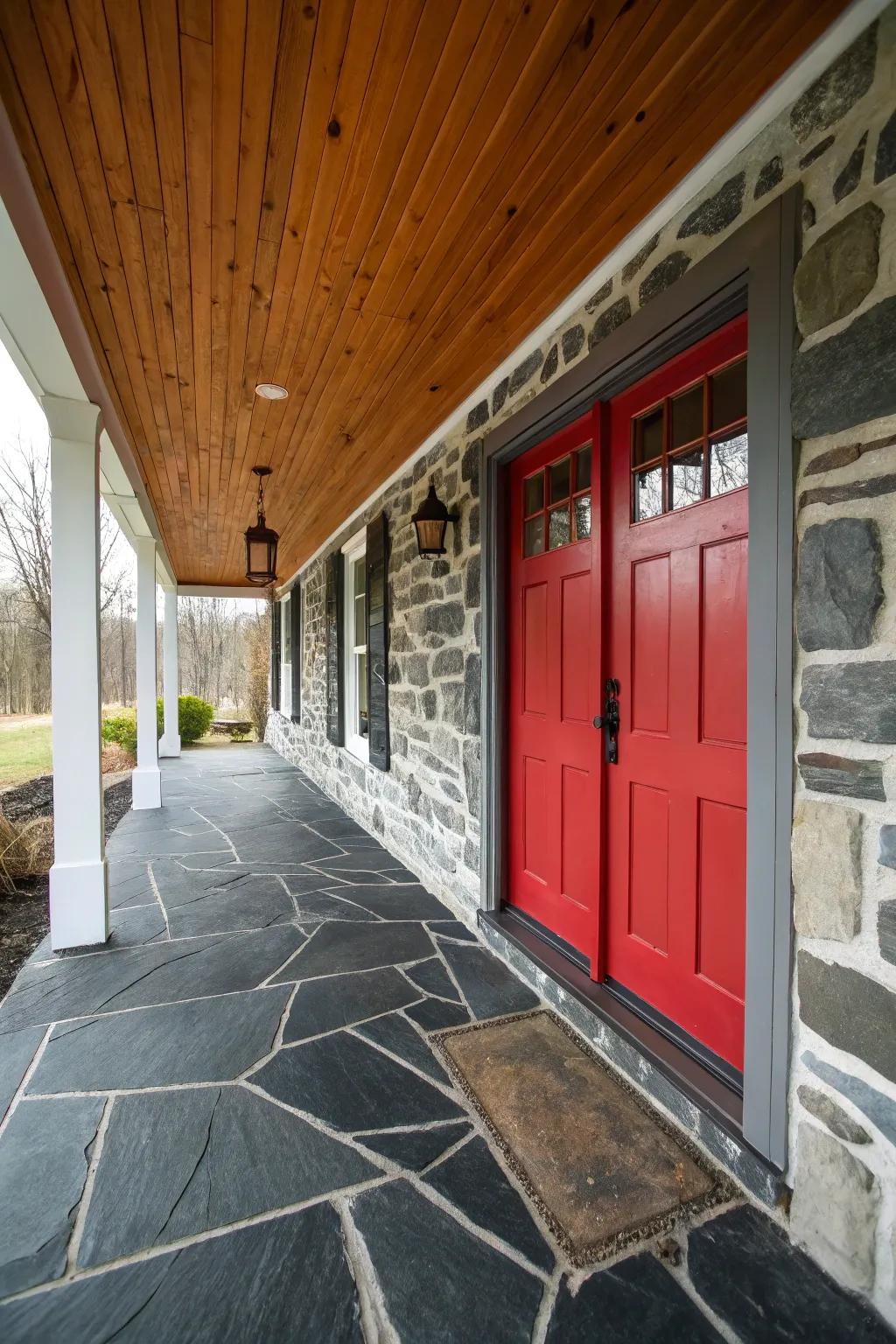 Dark stone flooring offers a sleek and practical solution.