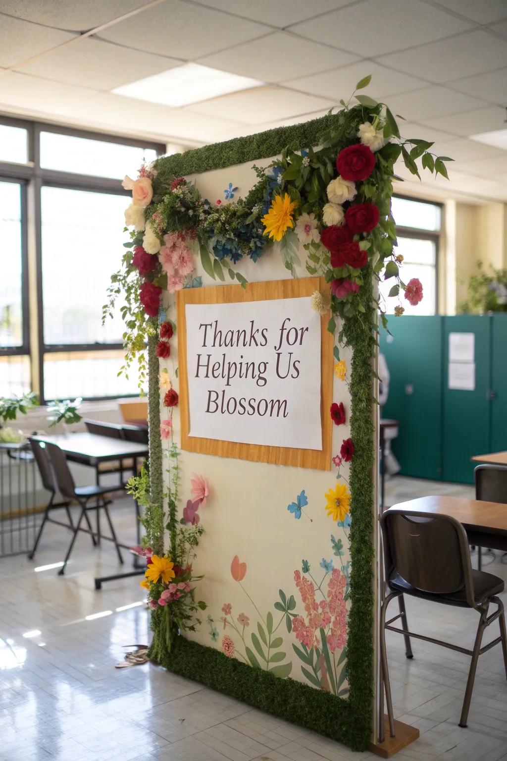 A blossoming floral arrangement expressing gratitude to teachers for fostering growth.