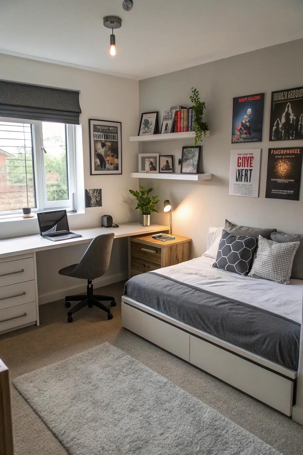 Sleek furniture adds a modern touch to a teen's bedroom.