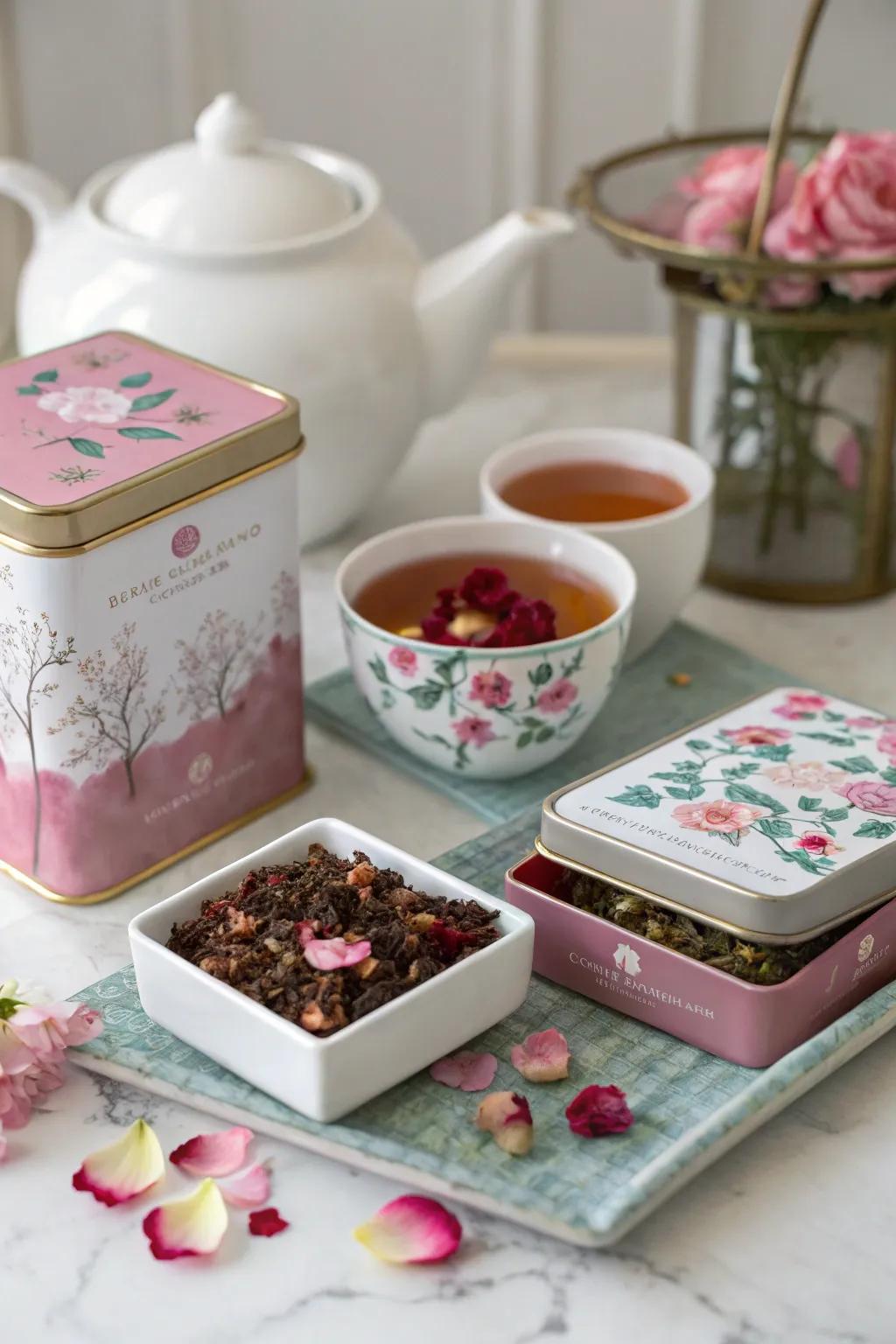 A selection of themed tea blends, perfect for a Valentine's Day tea party.