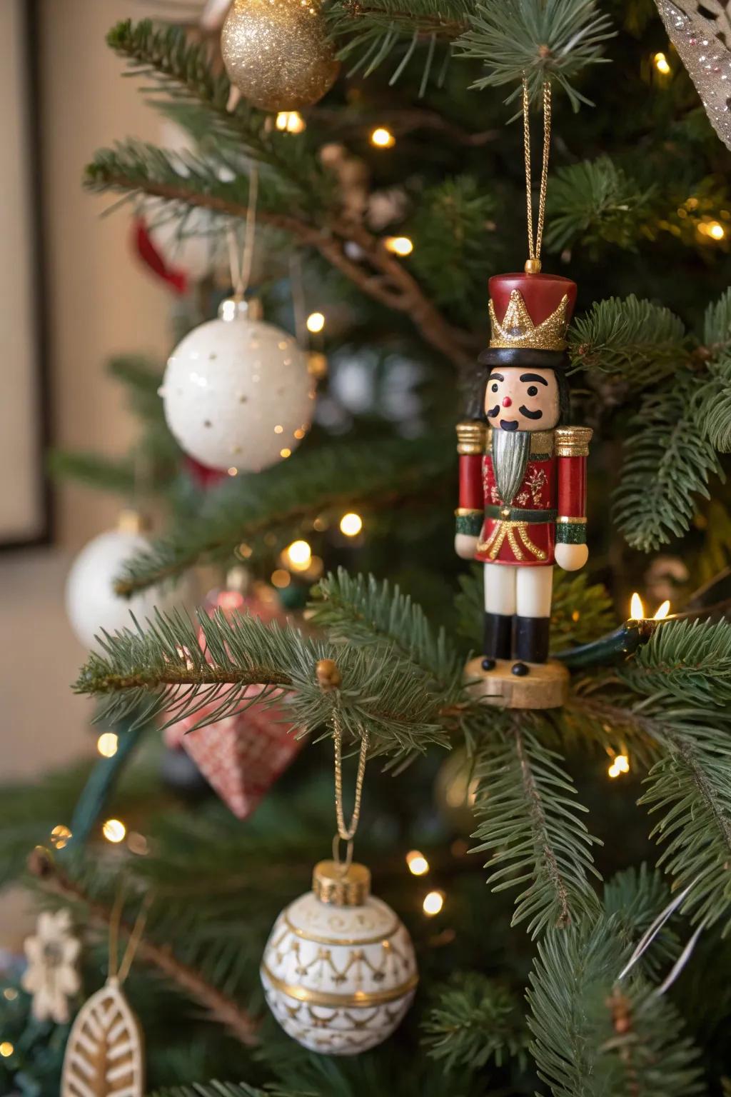 Nutcracker ornaments bring a touch of whimsy.