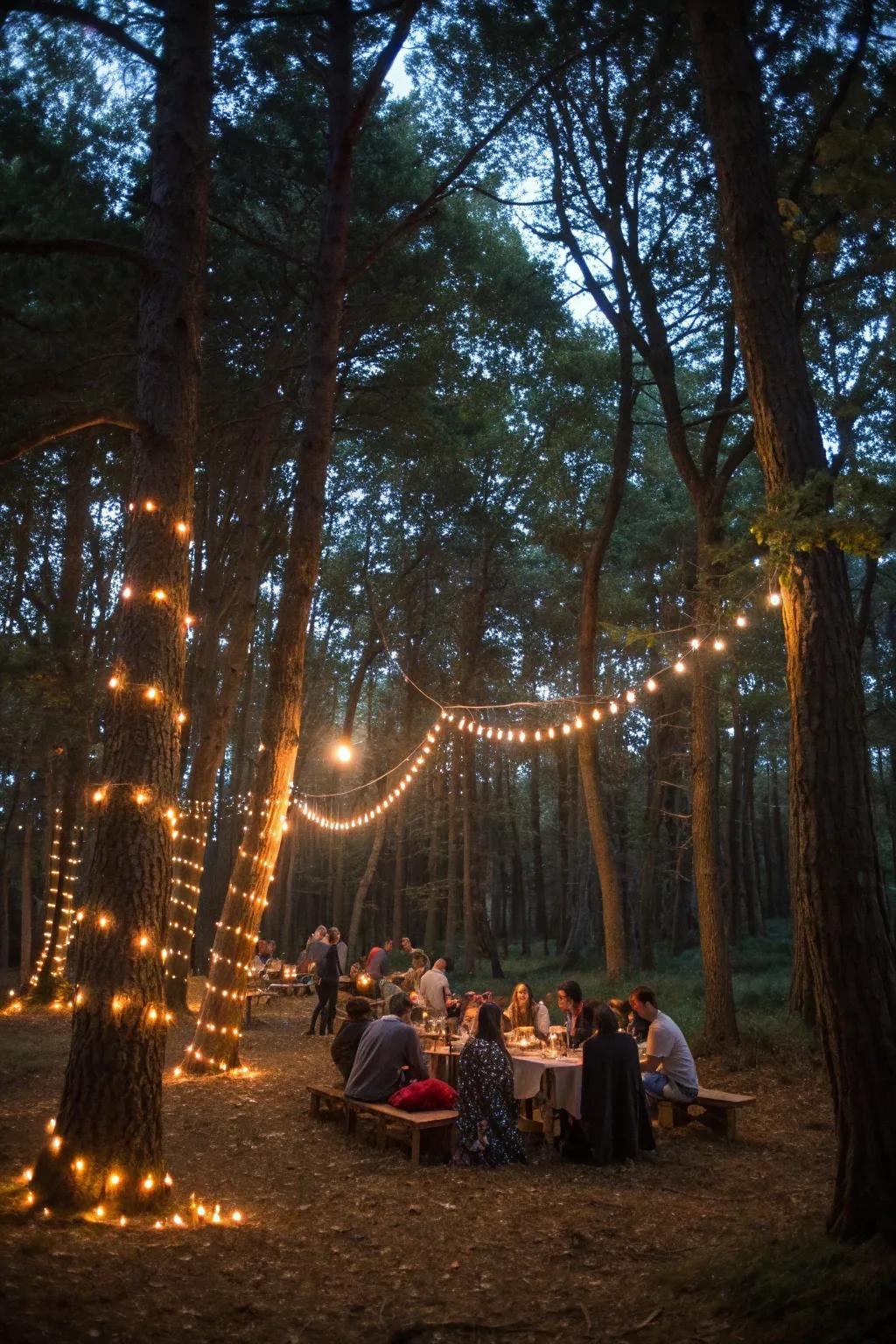 Produce enchantment using sparkling lights as evening descends.