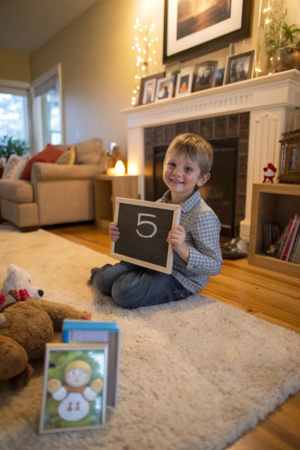 A chalkboard sign lends a personal feel to birthday photos.