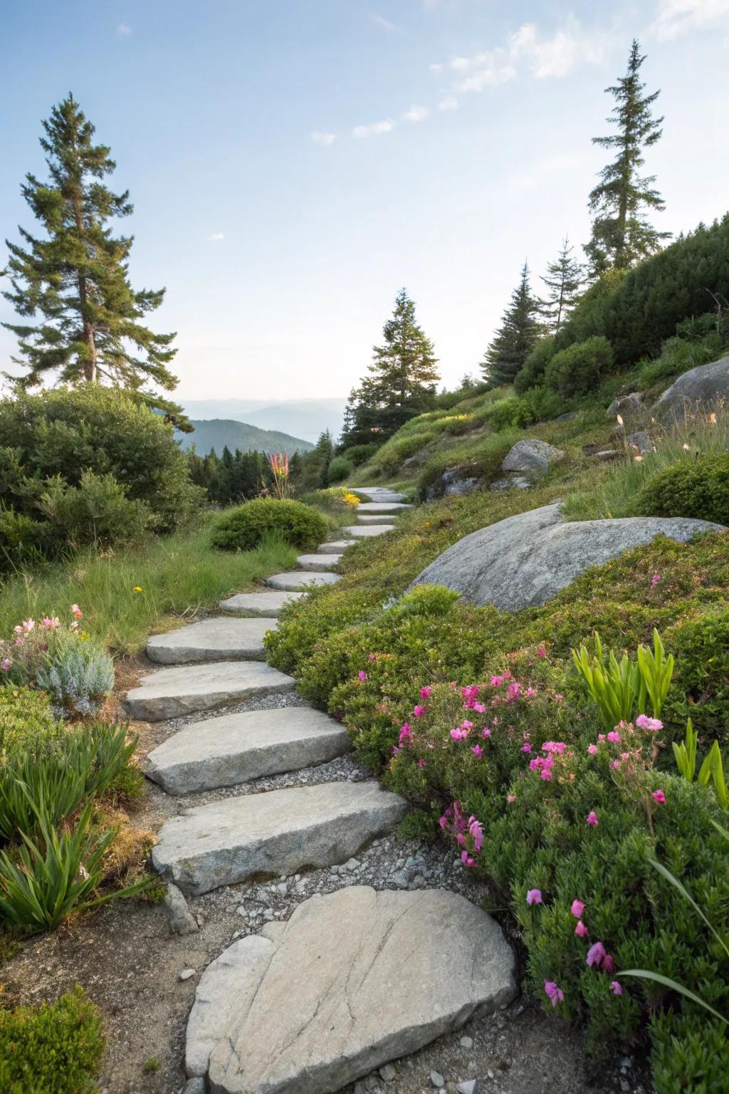 A tranquil path meanders through an alpine wonderland.