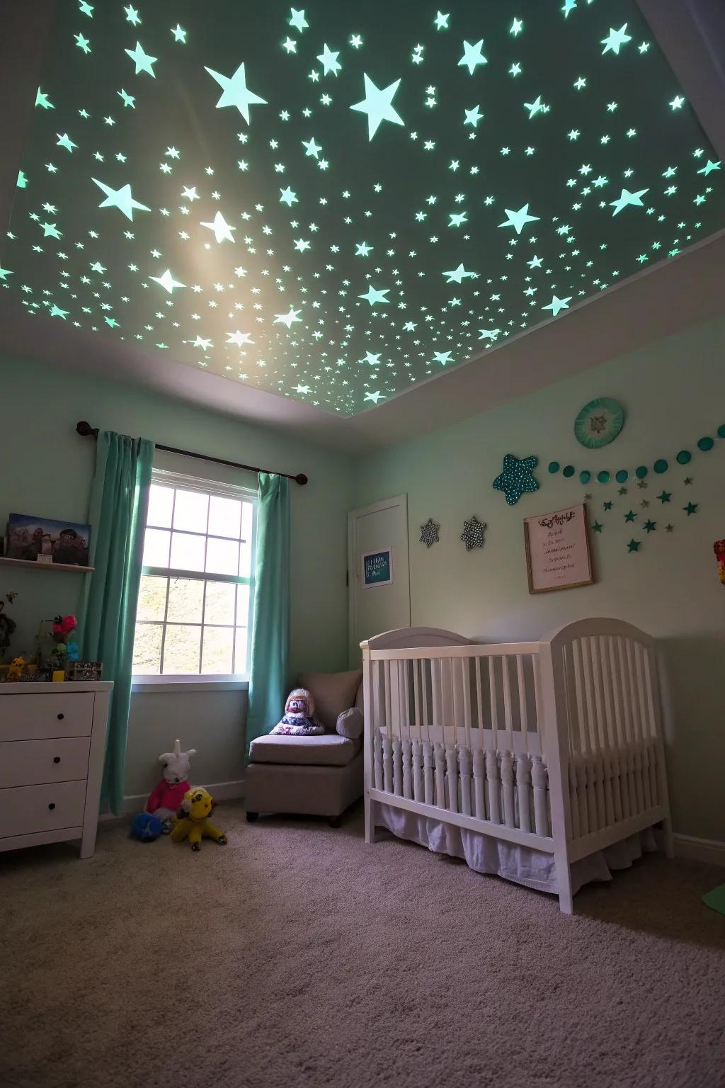A celestial ceiling with glowing stars for dreamy nights.