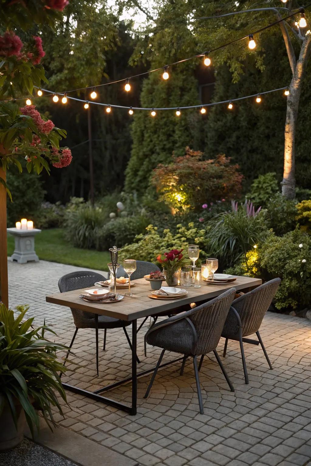 Enjoy meals outdoors with a charming patio dining setup.