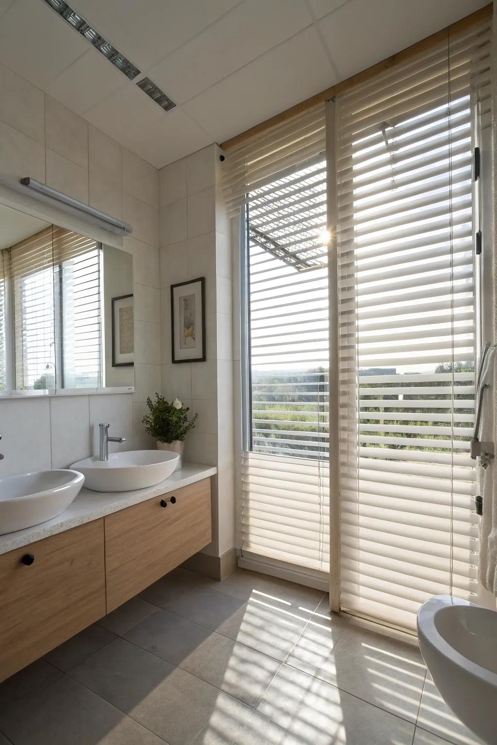 Versatile blinds providing customizable light and privacy in the bathroom.