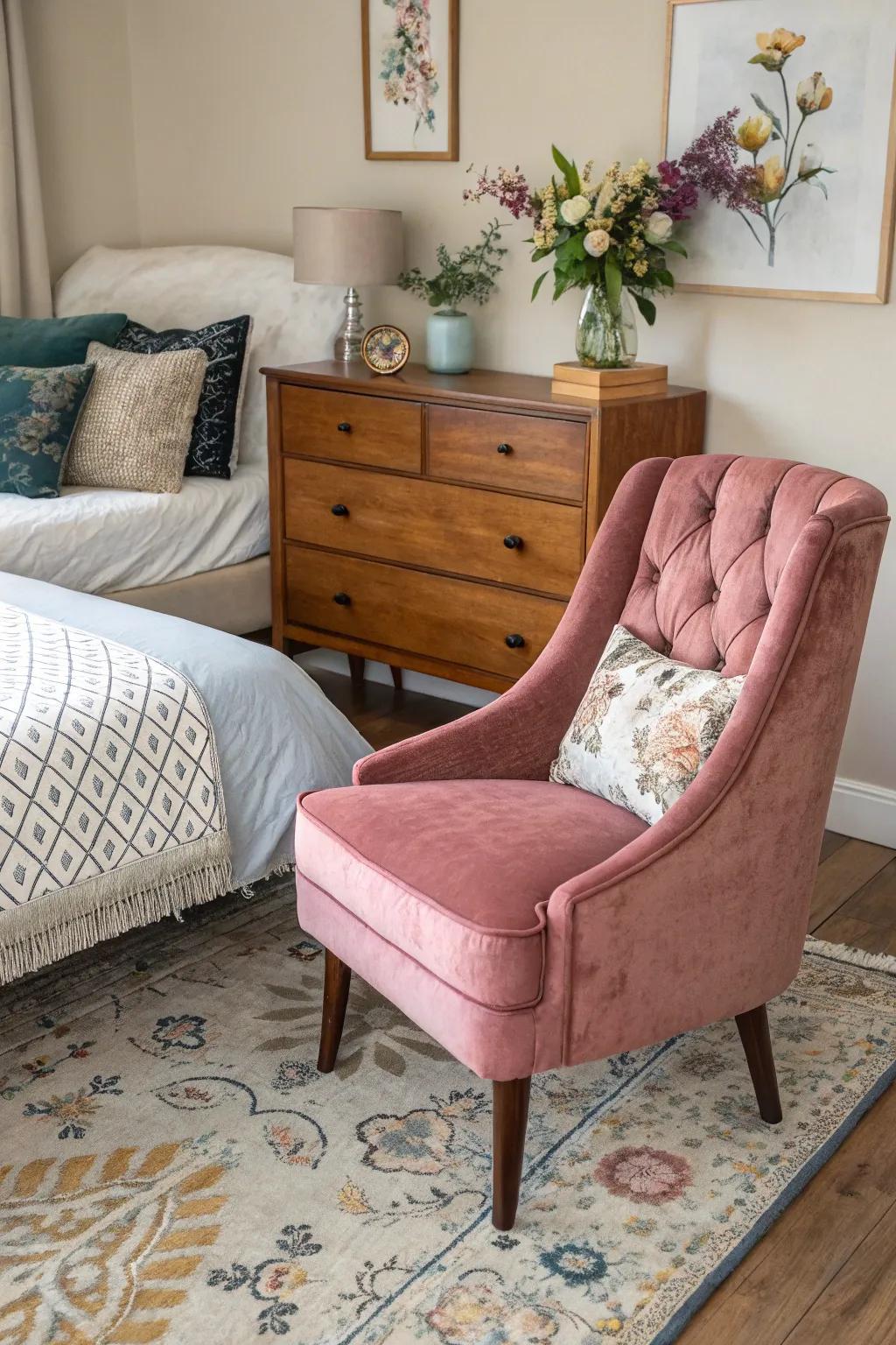 Velvet chairs create a luxurious ambiance with their plush texture, perfect for pampering.