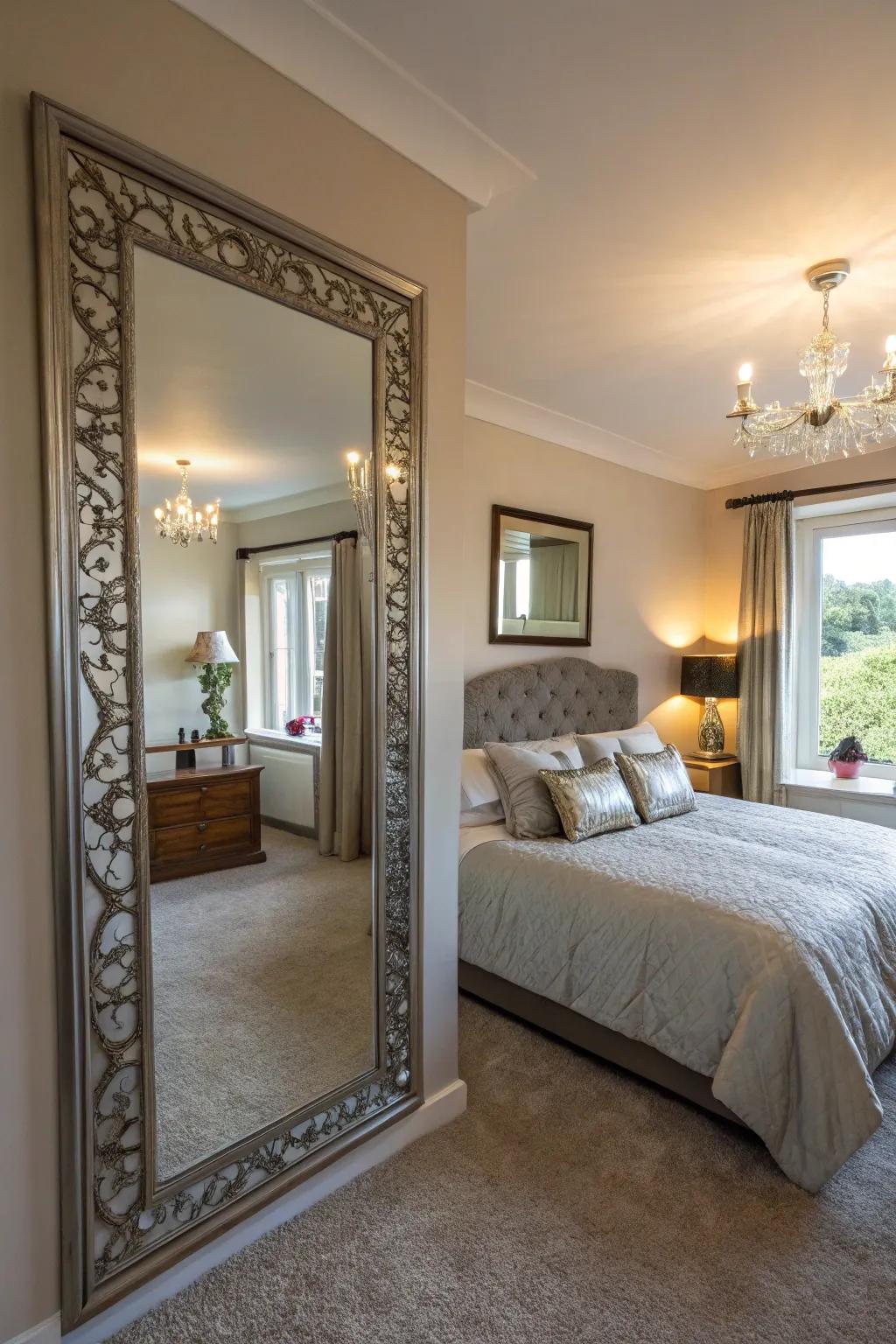 Mirrors visually enlarge your bedroom.