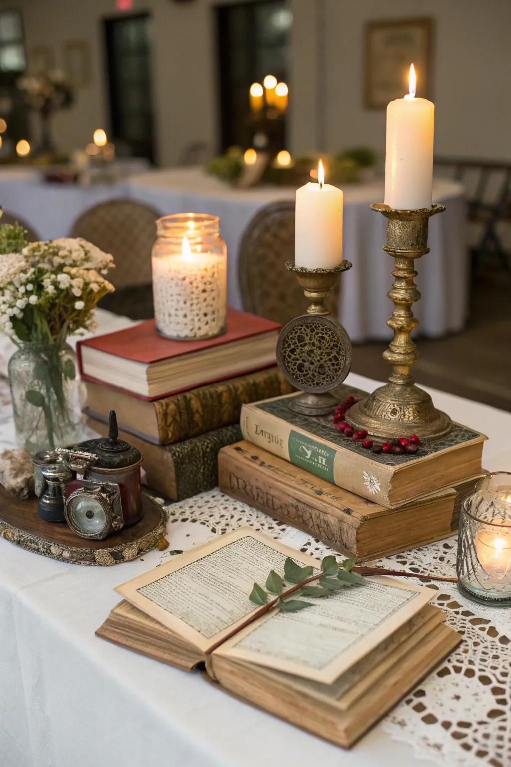 Assorted centerpieces contributing a personal element