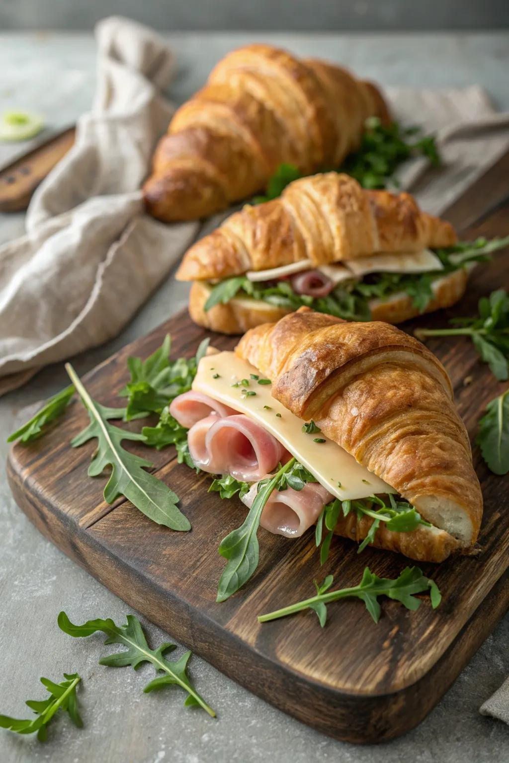 Indulgent croissant sandwiches for a gourmet brunch.