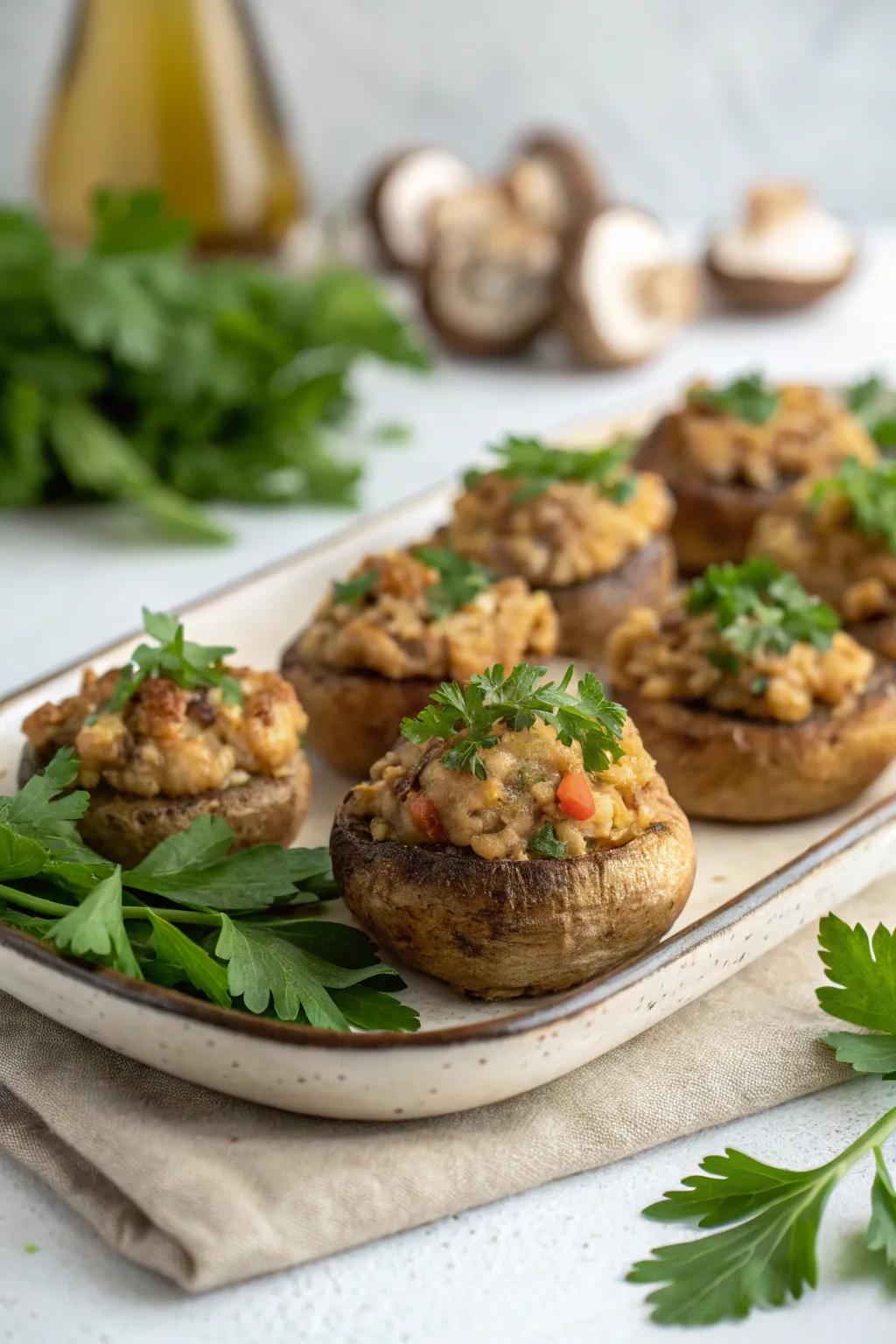 Filled fungi are a savory snack that everyone enjoys.