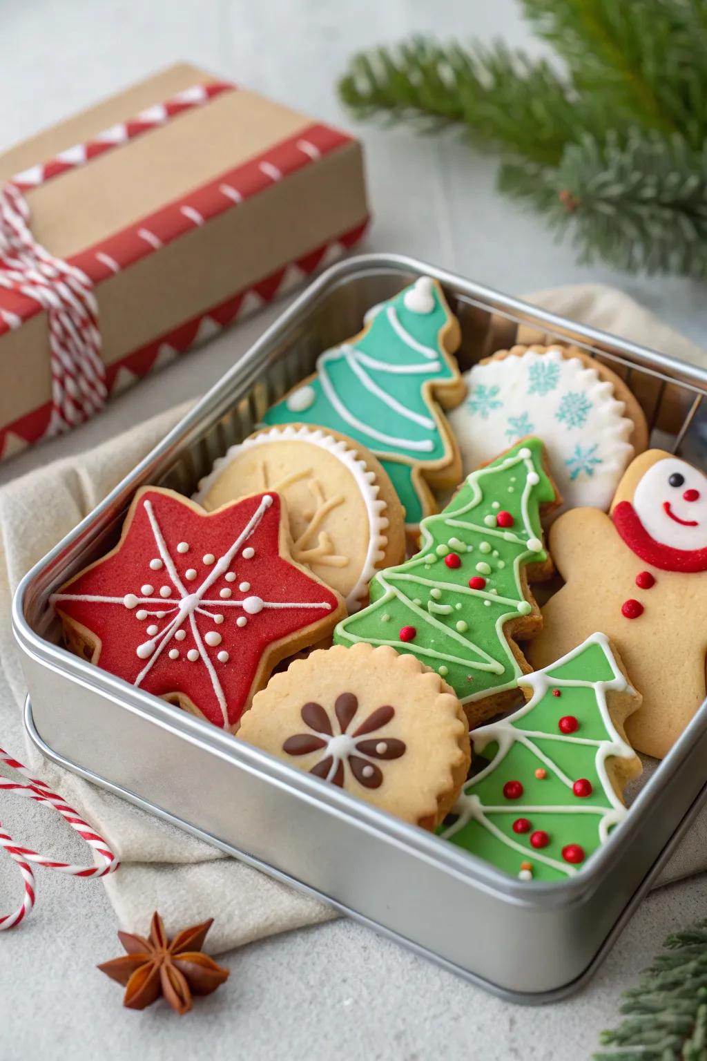 A tin of delightful homemade holiday cookies