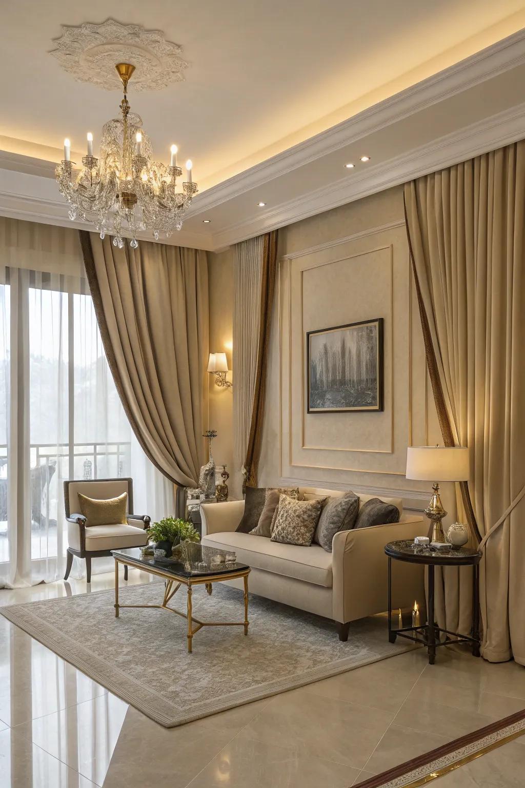 Neutral window coverings provide classic elegance and versatility.