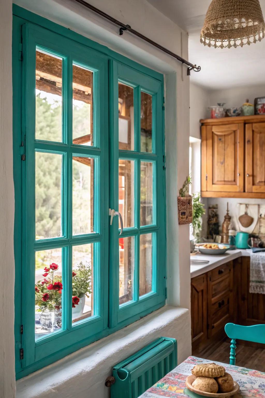 Dynamic blue window frames contribute a pop of color.