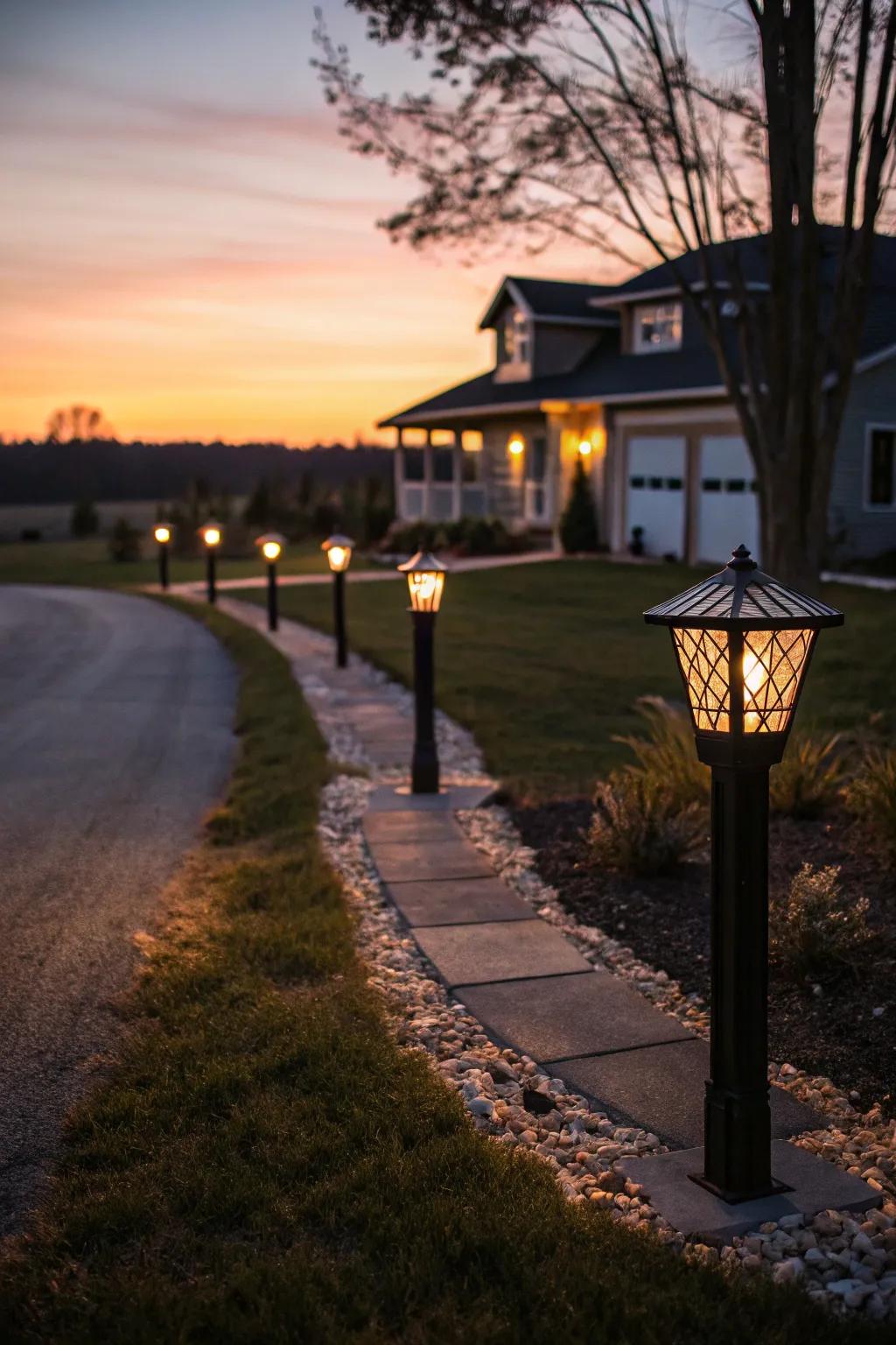 Lighted posts ensure visibility and add charm to your driveway.