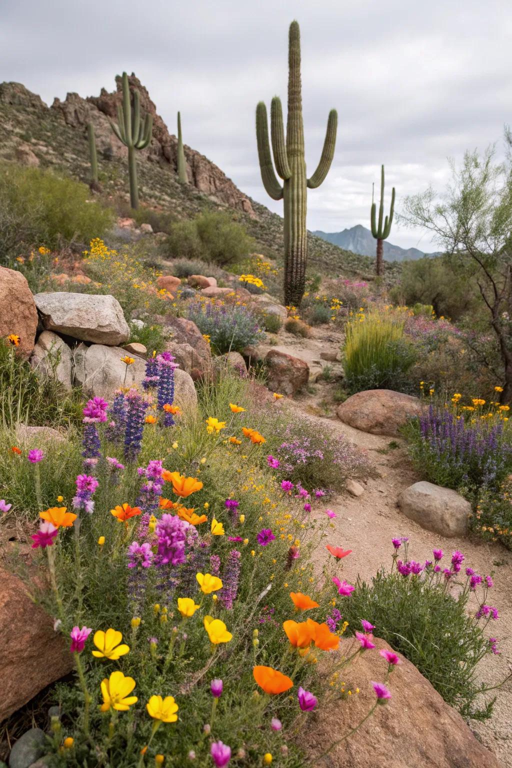 Brilliant desert flowers adding a burst of color to the arid landscape.