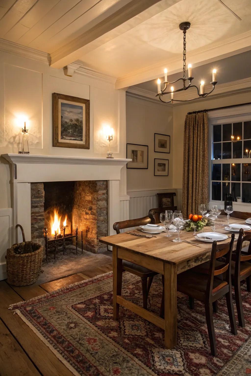 A hearth that introduces warmth and charm to your dining space.