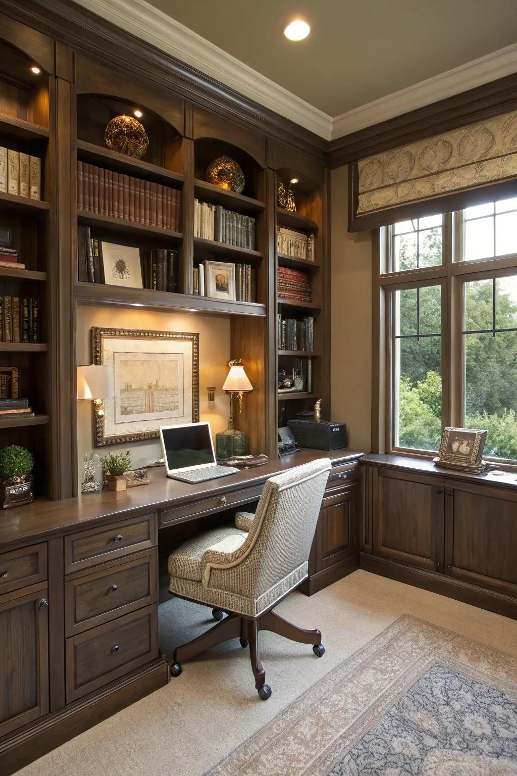 Built-ins provide storage while enhancing your office's elegance.