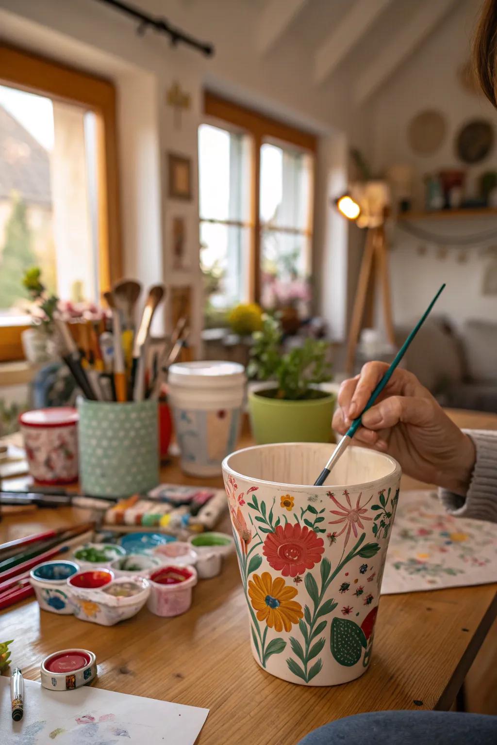 Craft your own floral cup designs for a personalized accent.