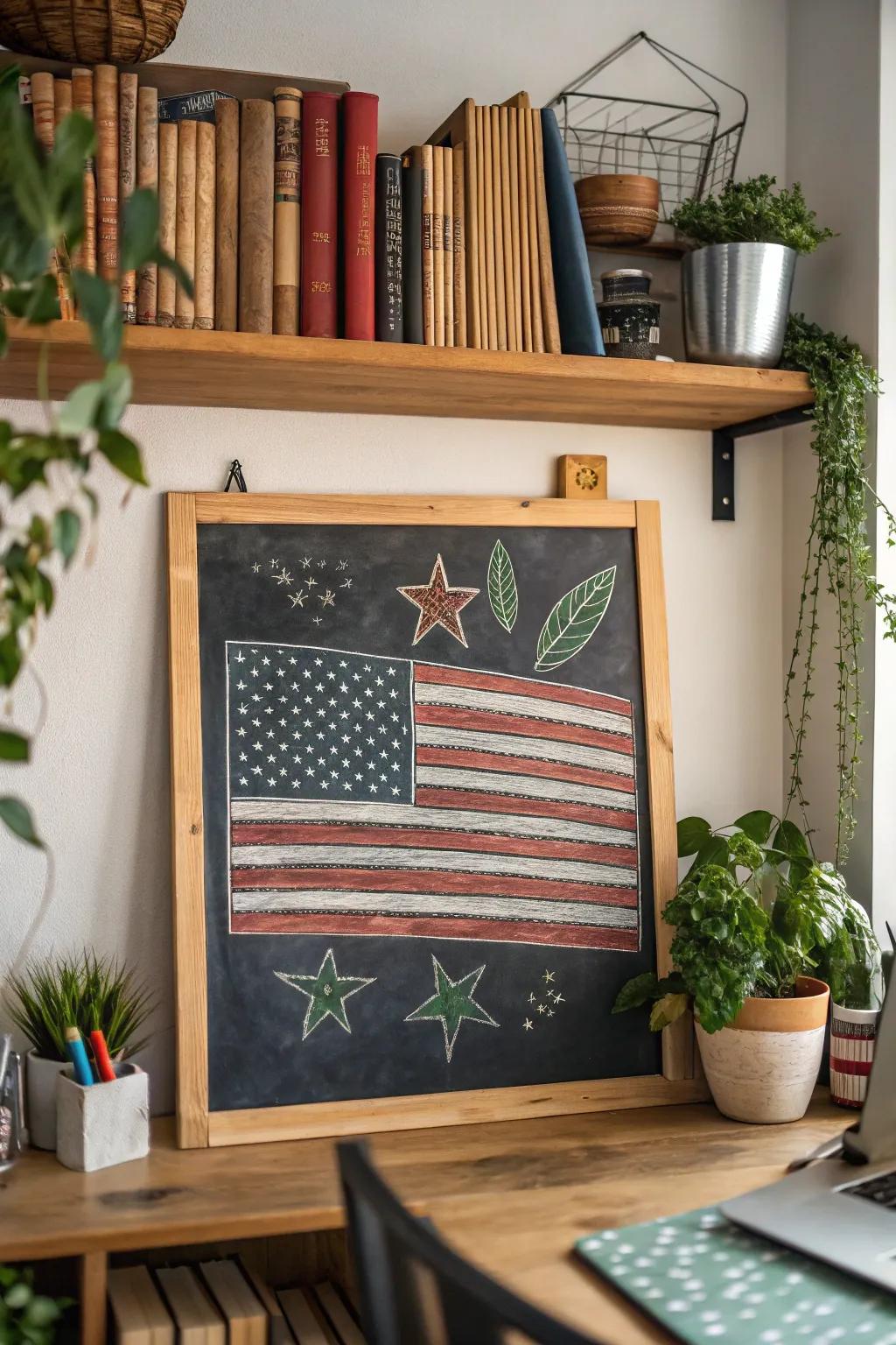 A whimsical take on the American flag for chalkboard art.