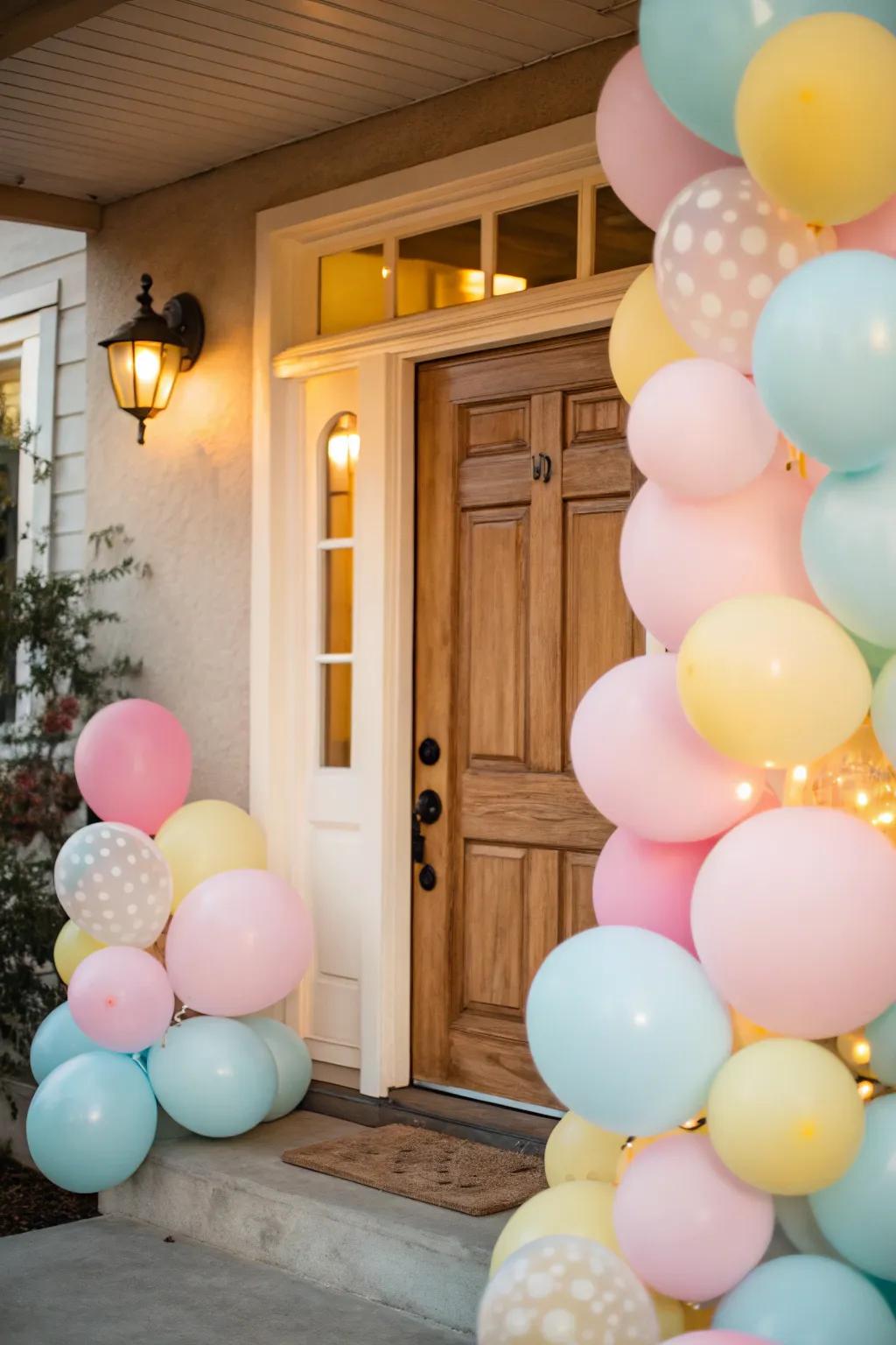 Inflated sphere arrangements impart a celebratory and joyous detail at your wedding entrance.