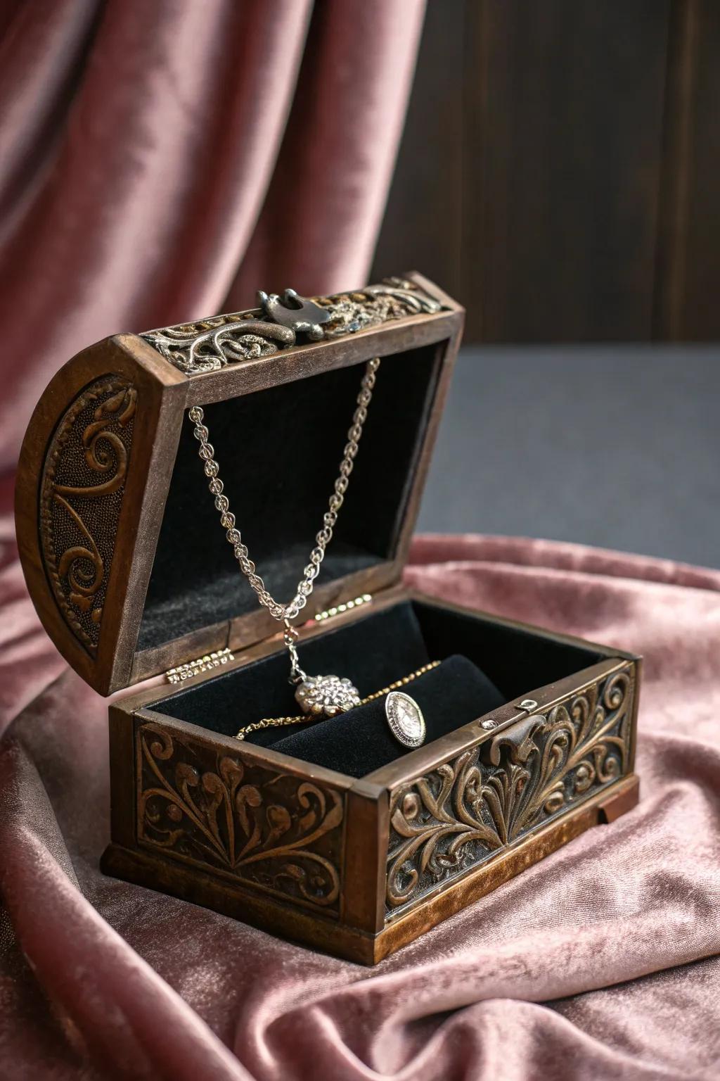 A necklace presented in an elegant box, perfect for gifting.