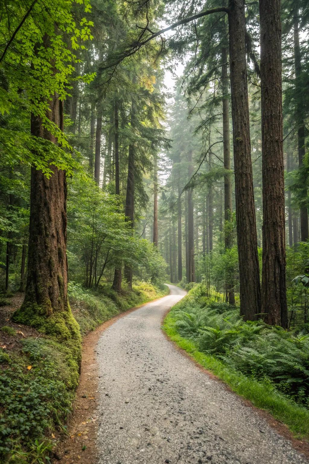 A gravel path enhances the natural feel in woodland settings.