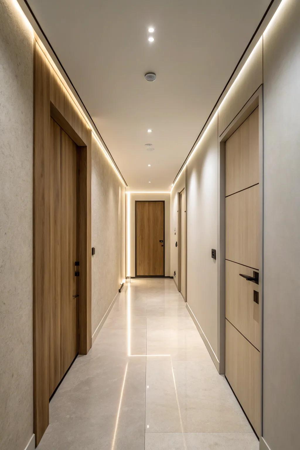 A minimalist hallway featuring a flawlessly integrated secret door.