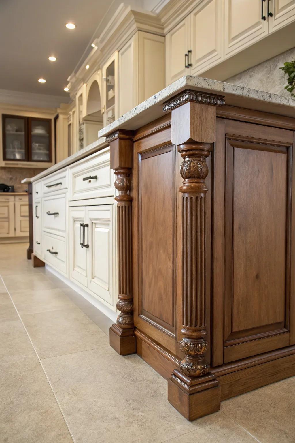 Pilaster stances imbue cabinetry with architectural refinement.