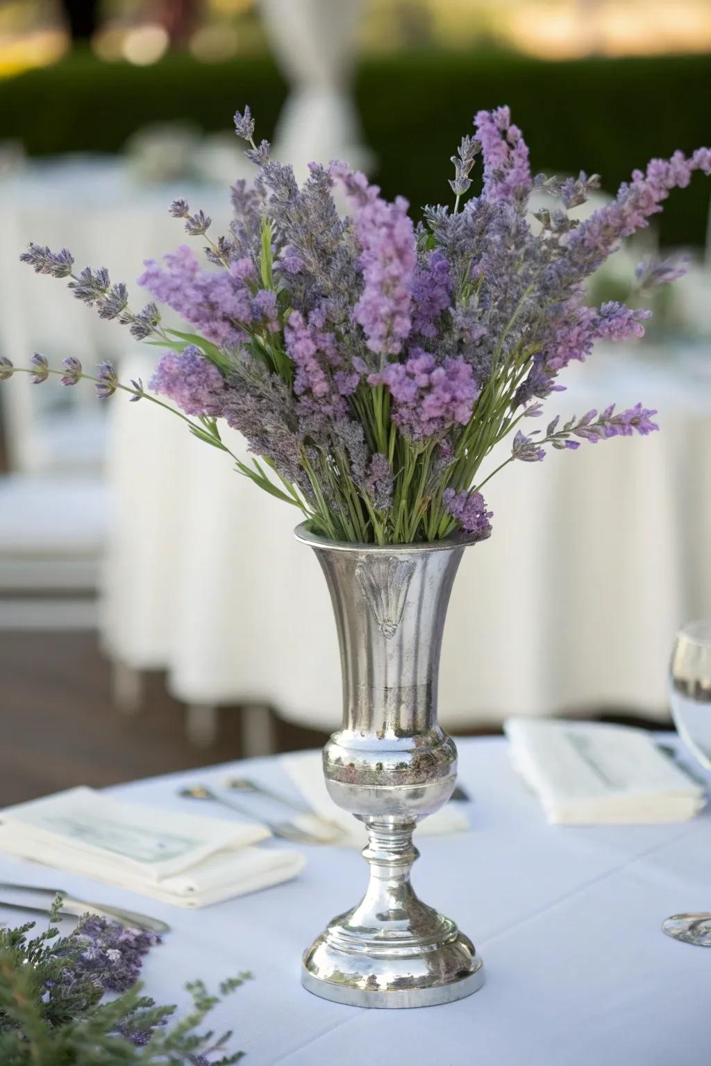 A sophisticated floral centerpiece that enhances the table decor with elegance.