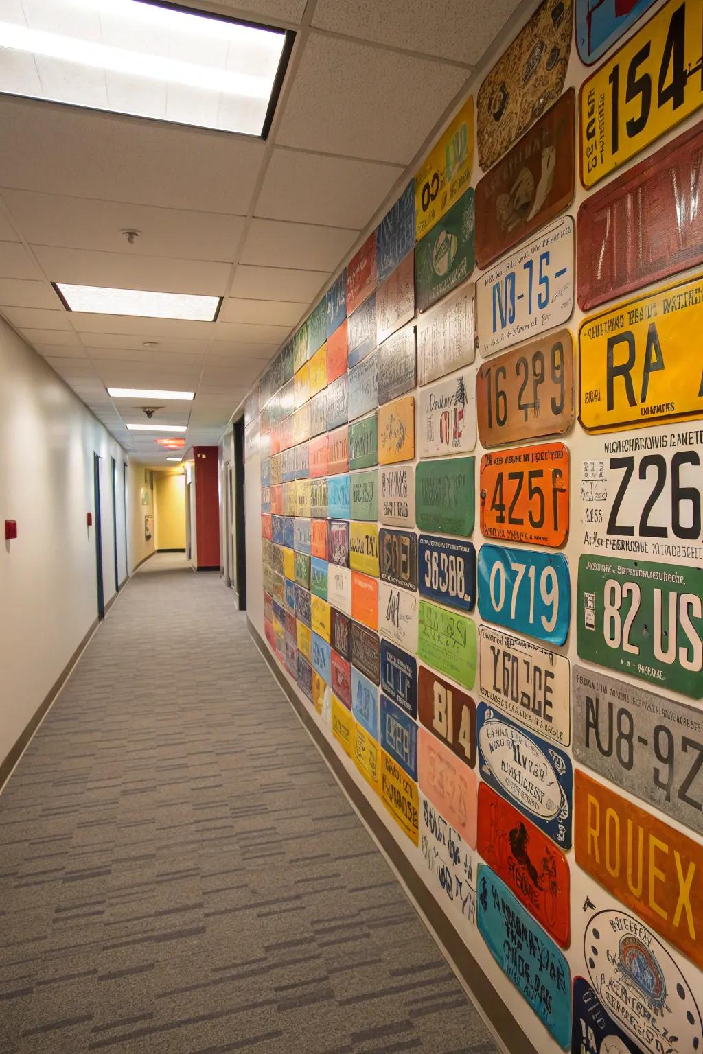 An eclectic collage of license plates brings life to any wall.