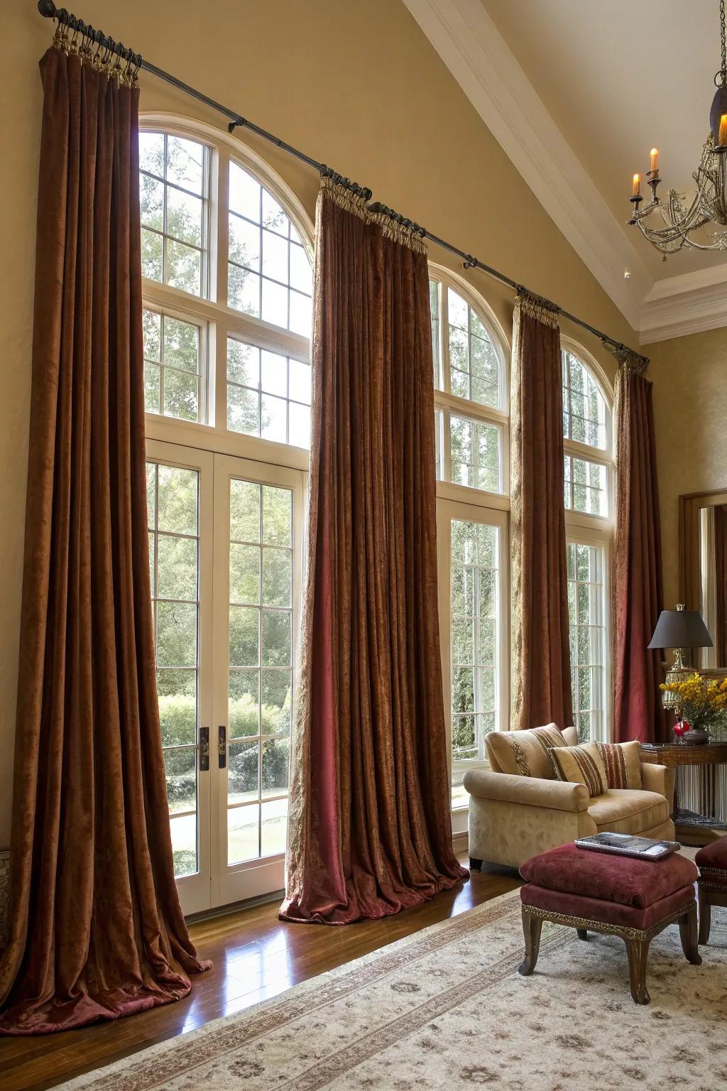 Drama and height from floor-to-ceiling drapes.