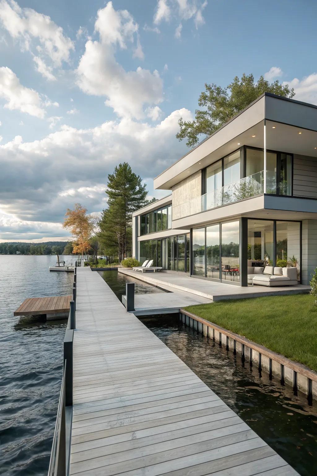 Modern architecture adds sophistication to lakeside living.
