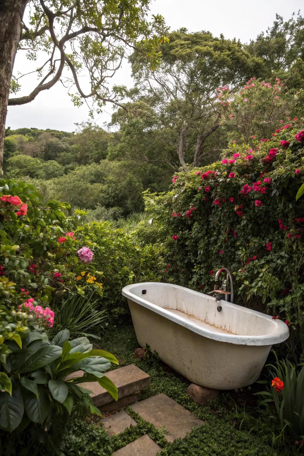 Discover tranquility in a secluded garden with a private open-air tub.