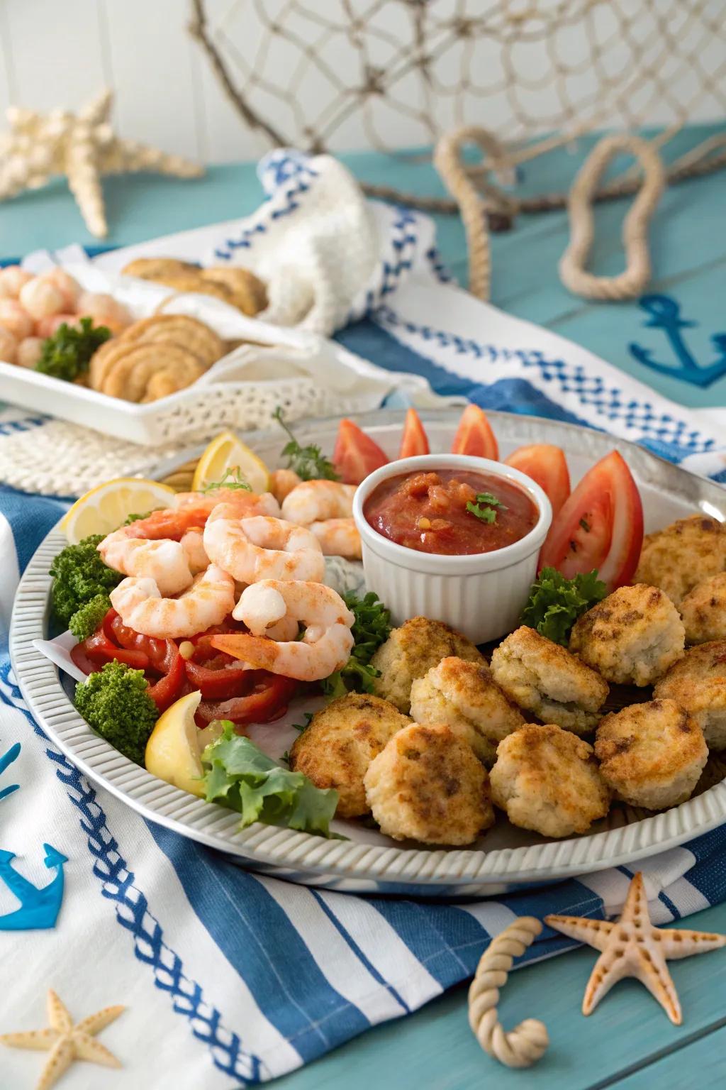 A seafood spread is a must for any nautical party.