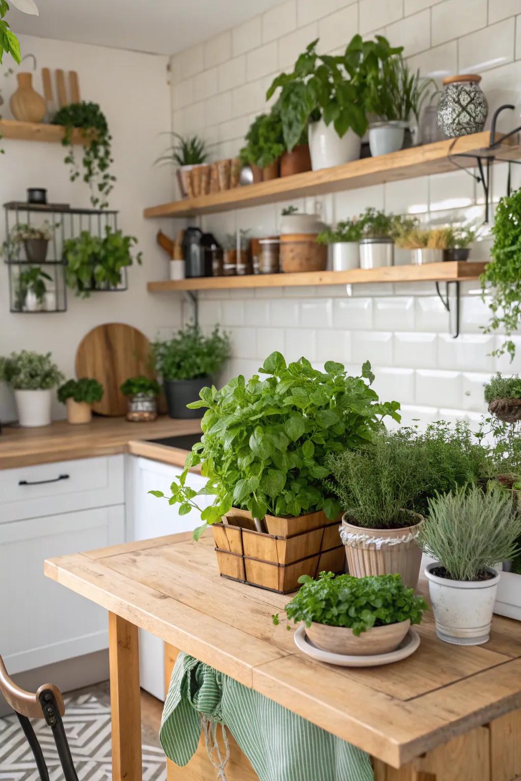 Plants fill the kitchen with vibrancy and the freshness of nature.