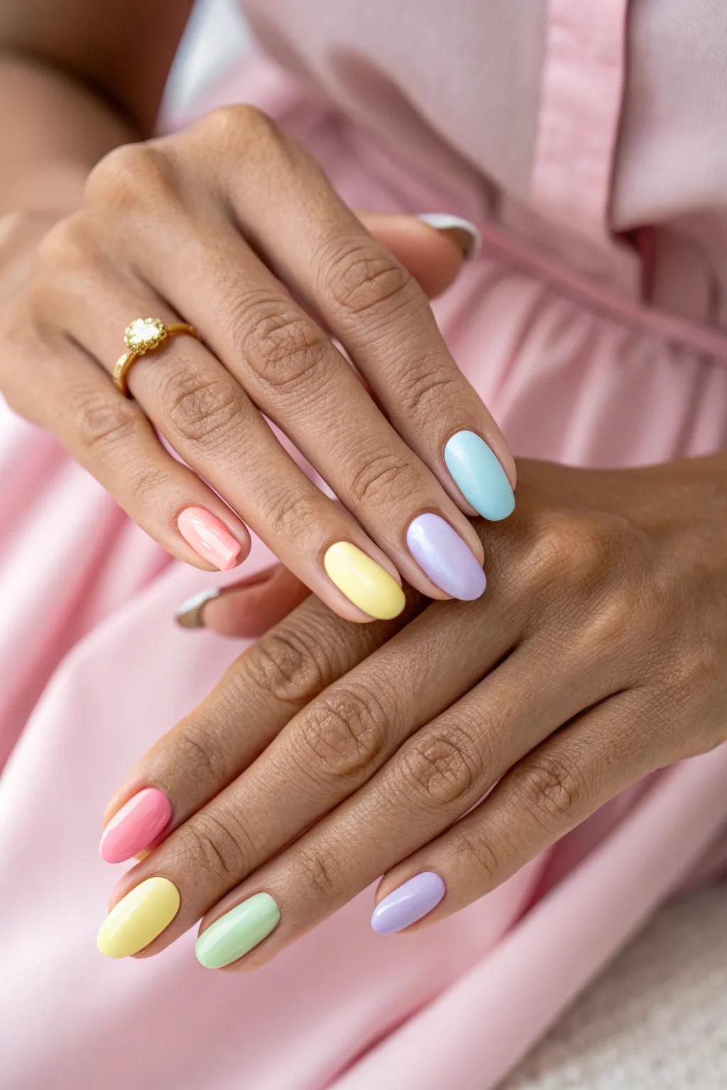 Pastel nails add a subtle touch of style to your party ensemble.