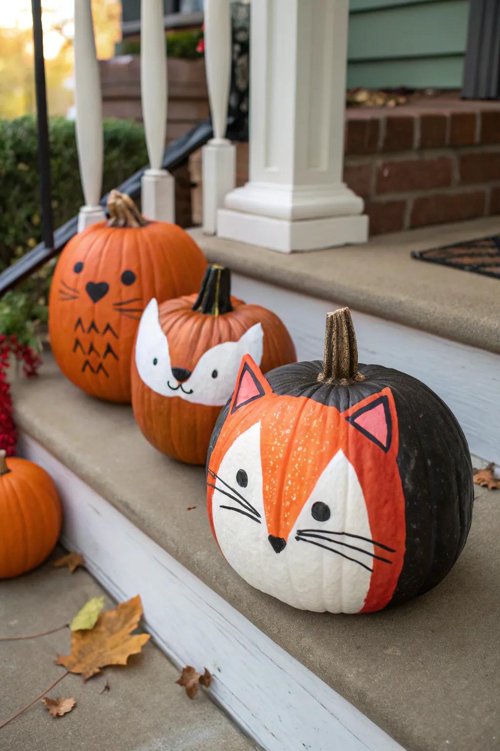 Delightful pumpkins converted into animal figures.