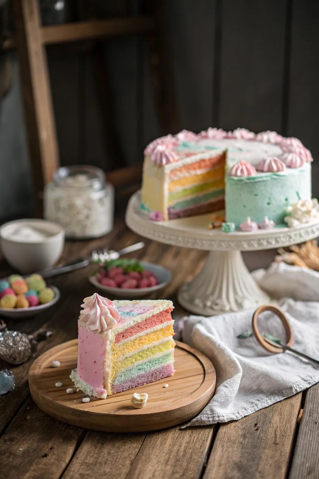 Soft tone tiers bring a subtle elegance to the spectrum confection.