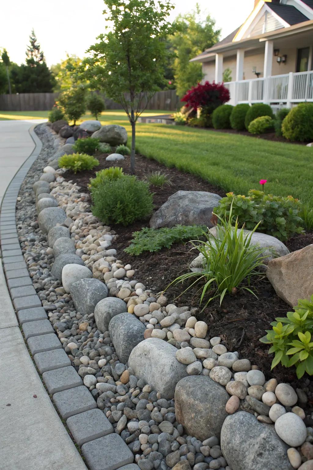 Opt for river rocks as a resilient mulch replacement.