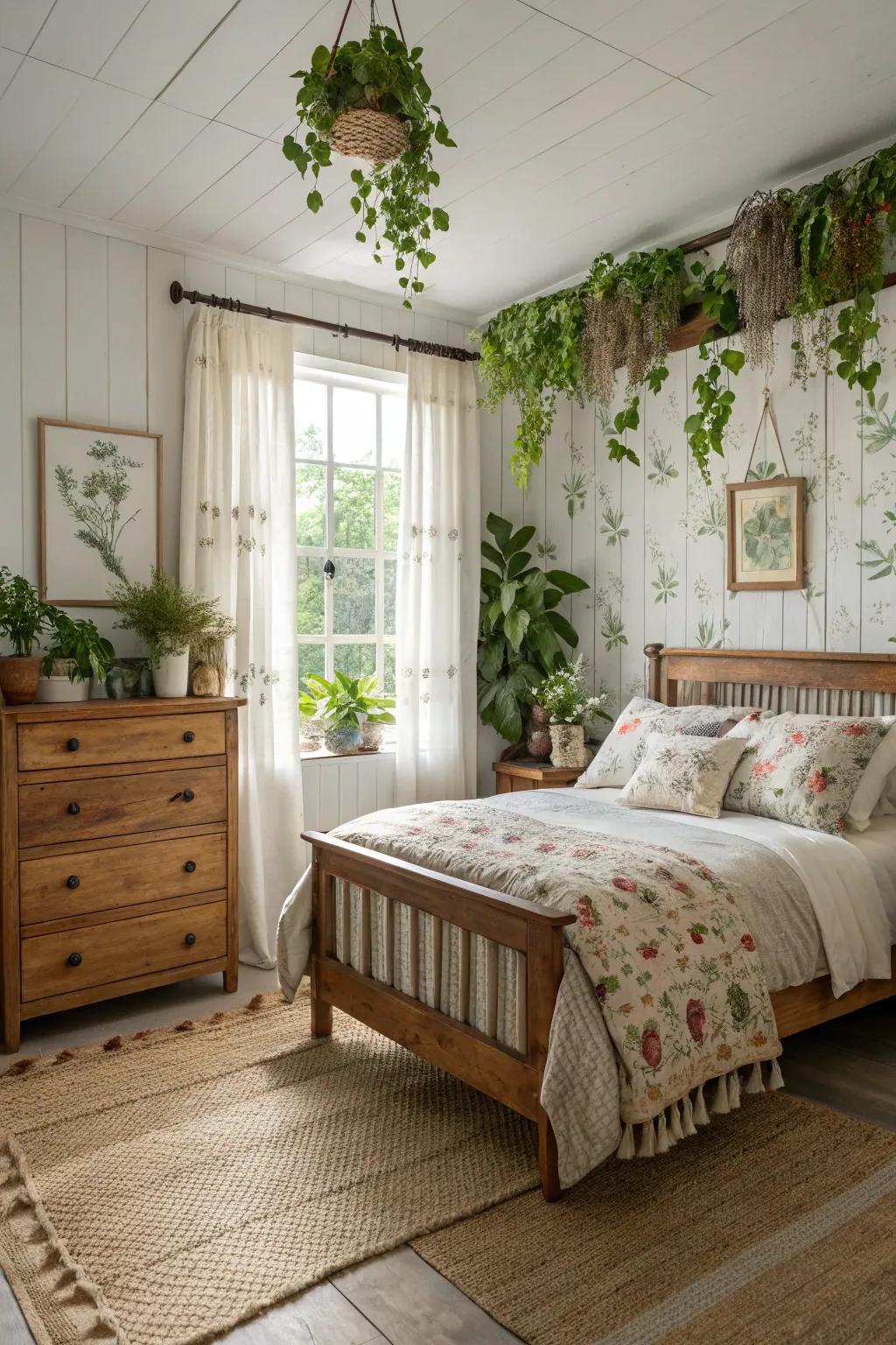 Earthy embellishments bring vitality to the bedroom.