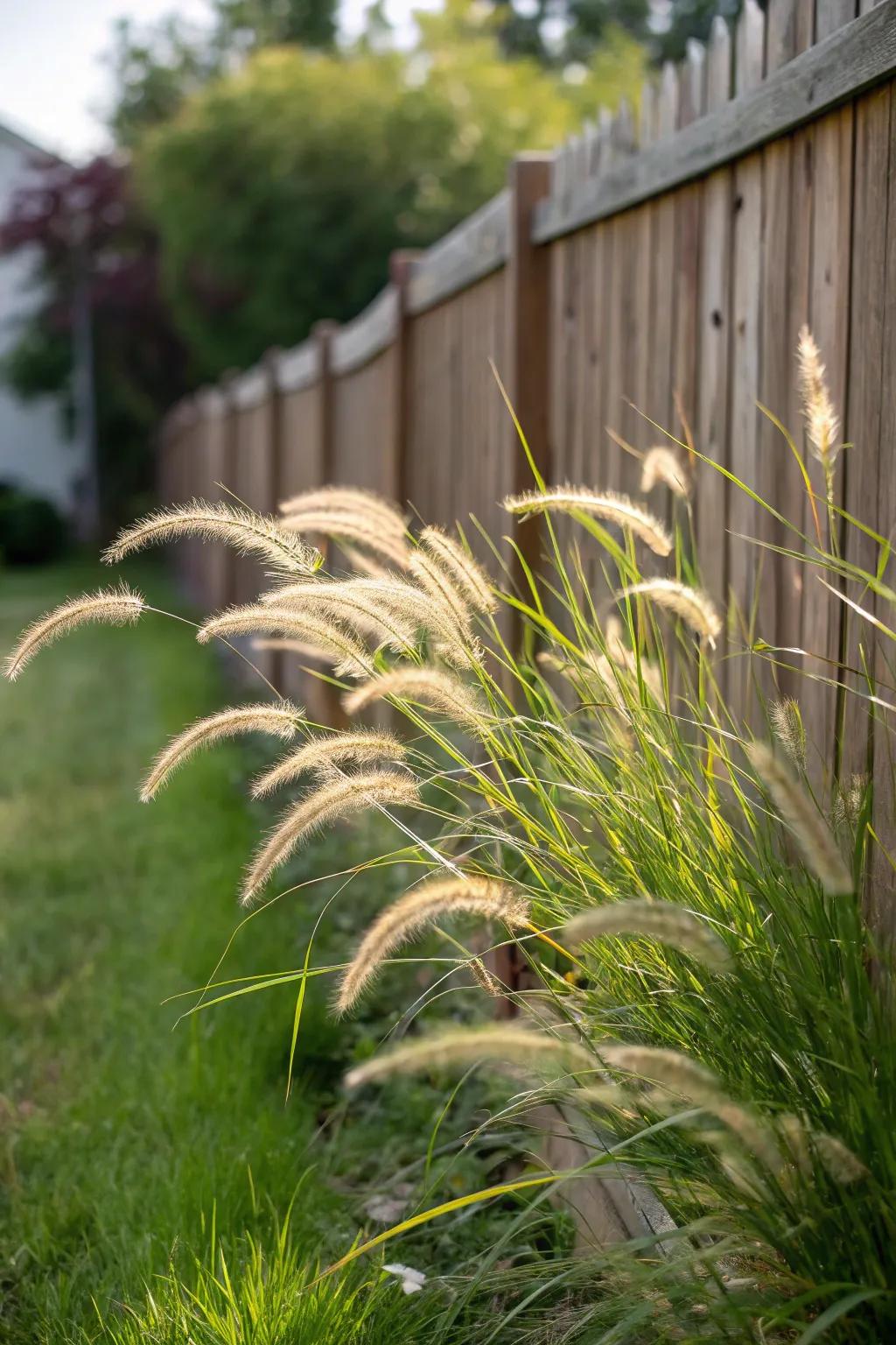 Ornamental grasses add texture and a touch of wild beauty to any fence line.