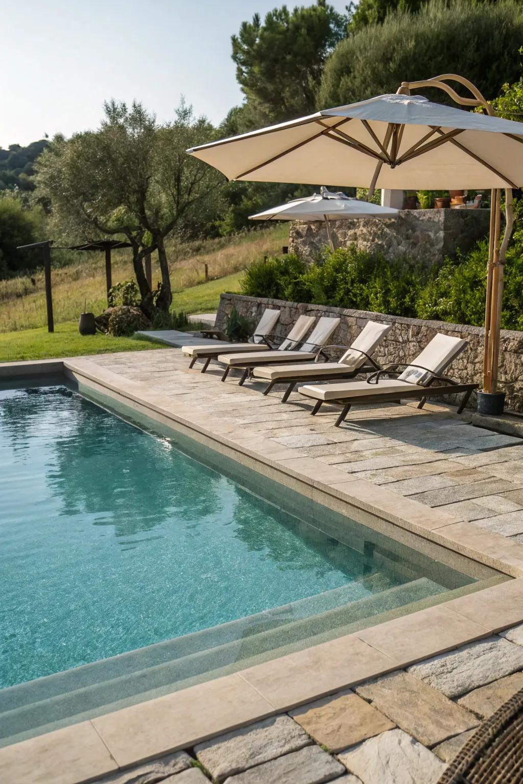 A comfortable seating space perfect for relaxing beside the pool.