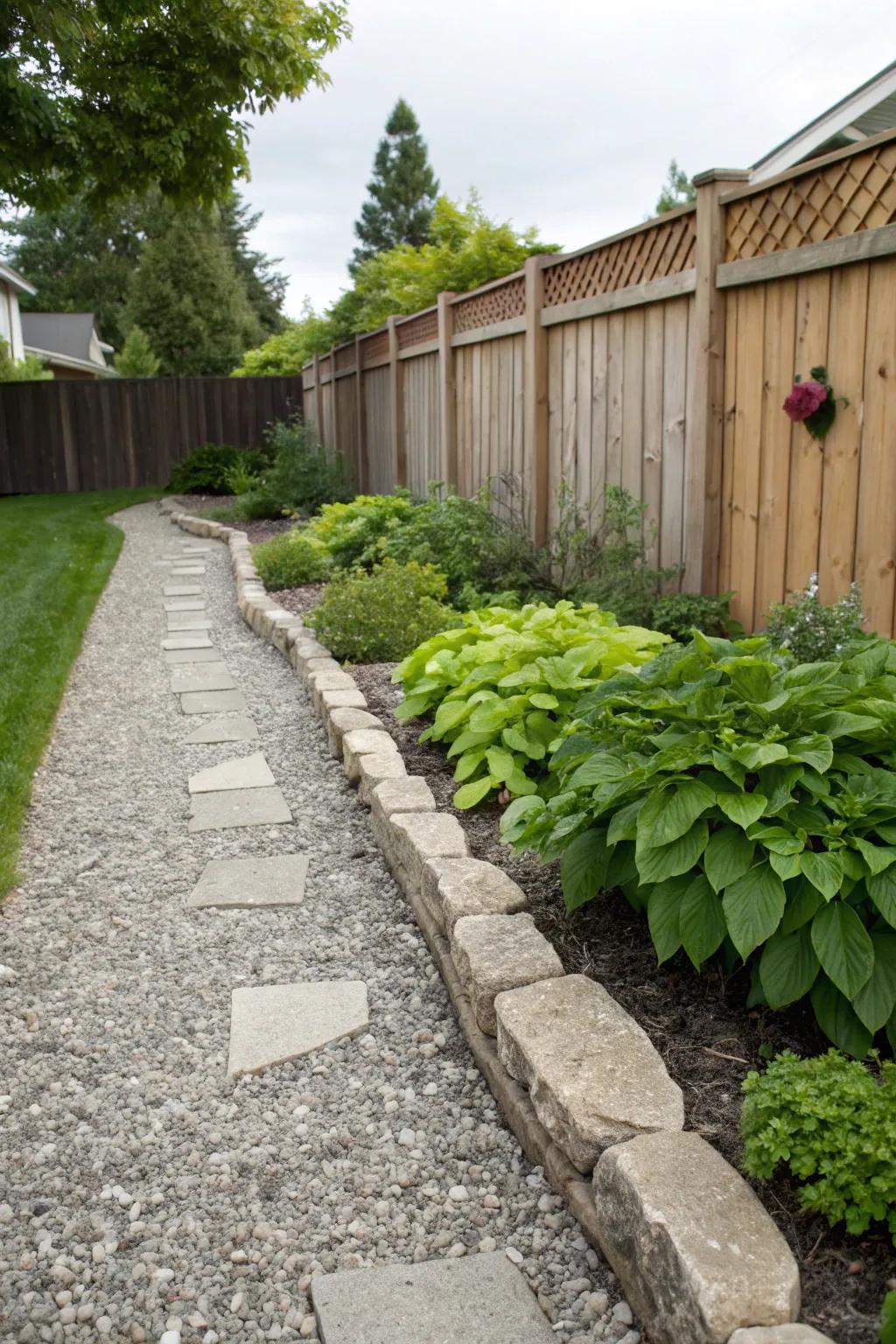 Stone borders provide structure and elegance to any side yard.