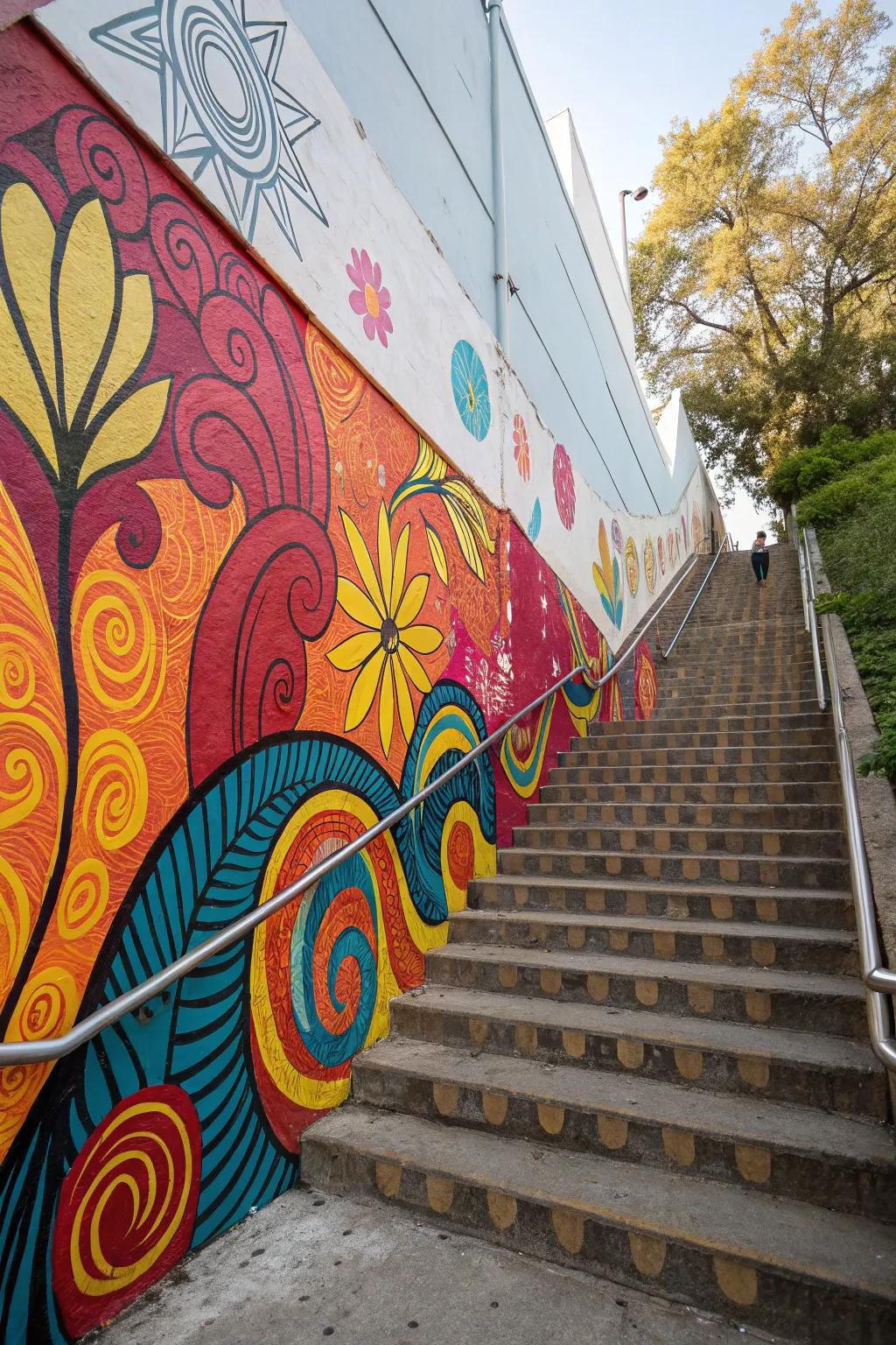 Daring tones breathe life into the stairway.