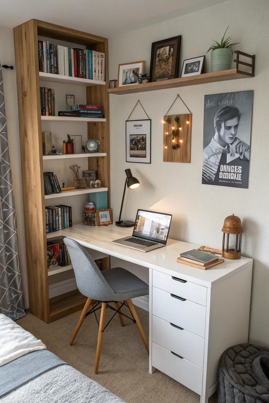 A functional study area with a stylish desk enhances focus.