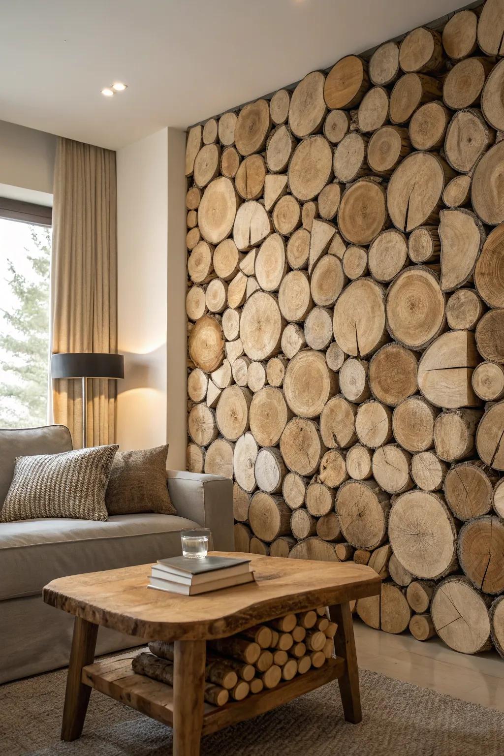 Invite nature indoors with wood log slices.