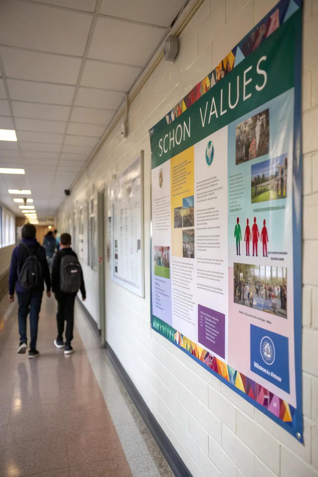 A wall that proudly showcases the school's vision and values, encouraging a sense of community.