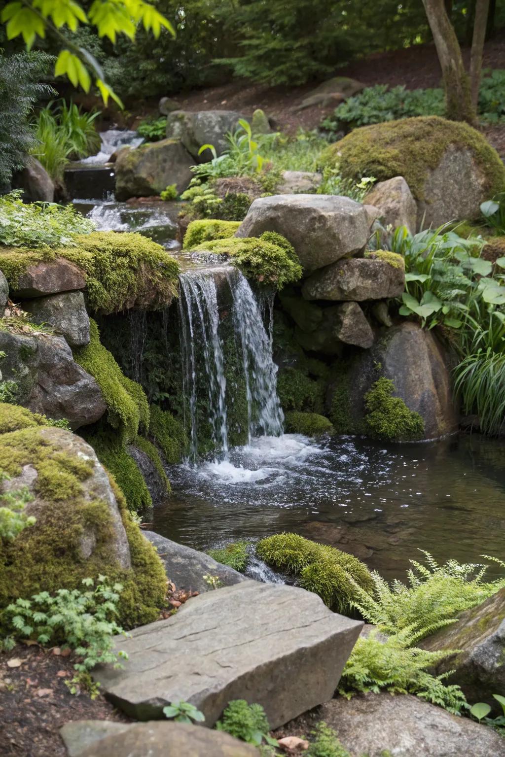 A pondless waterfall offers the beauty of flowing water without the need for a pond.